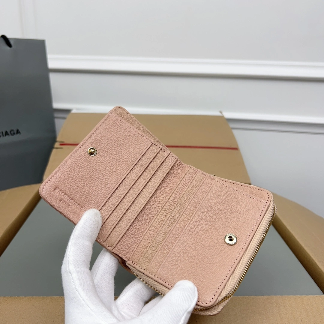 Popular Balenciaga Rose Pink Vintage Goat Leather Mini Organizer Wallet 60835