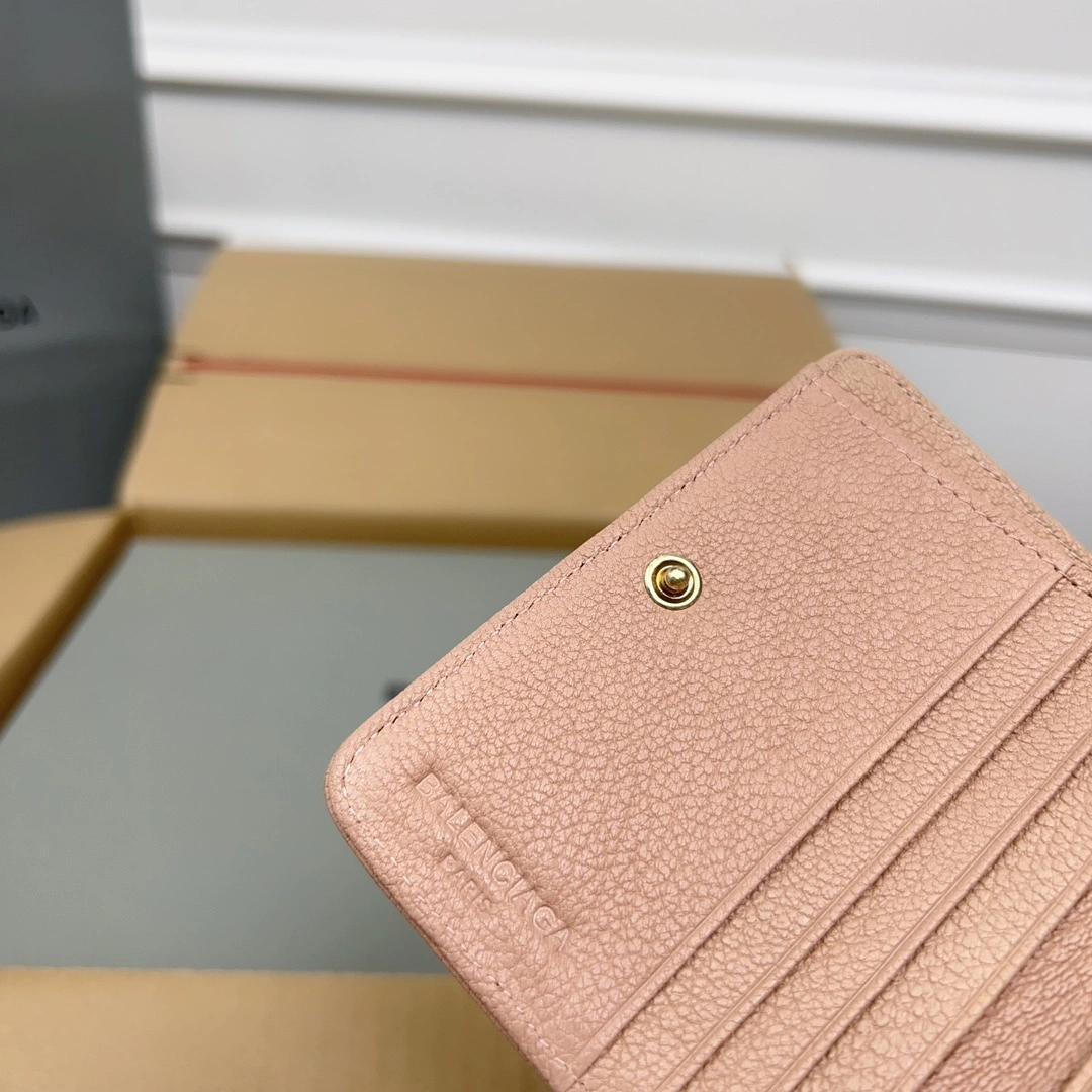 Popular Balenciaga Rose Pink Vintage Goat Leather Mini Organizer Wallet 60835