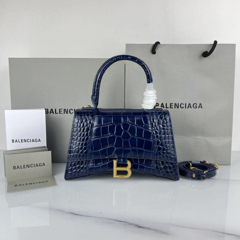 Balenciaga Royal Blue Crocodile Hourglass Bag with Gold Buckle Trendsetting 78724
