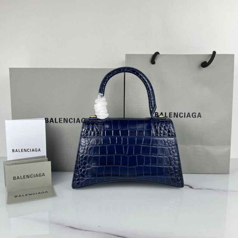 Balenciaga Royal Blue Crocodile Hourglass Bag with Gold Buckle Trendsetting 78724