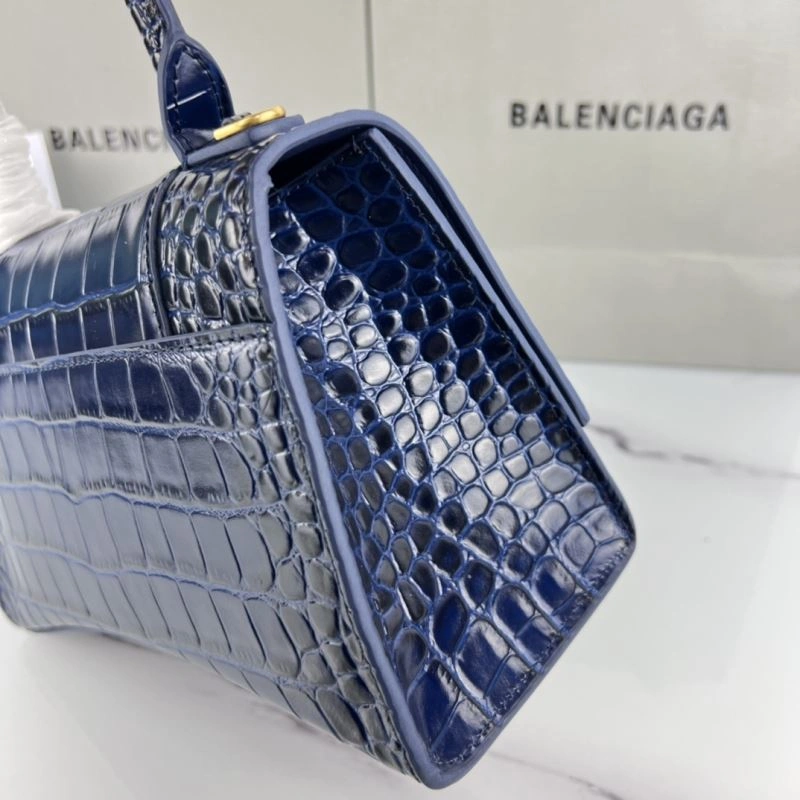 Balenciaga Royal Blue Crocodile Hourglass Bag with Gold Buckle Trendsetting 78724