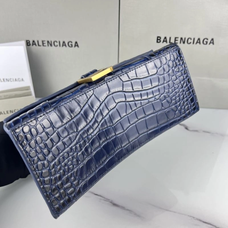Balenciaga Royal Blue Crocodile Hourglass Bag with Gold Buckle Trendsetting 78724