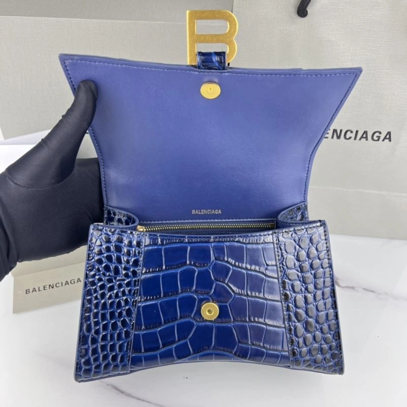 Balenciaga Royal Blue Crocodile Hourglass Bag with Gold Buckle Trendsetting 78724