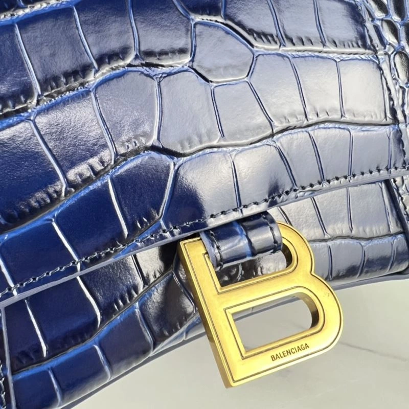 Balenciaga Royal Blue Crocodile Hourglass Bag with Gold Buckle Trendsetting 78724
