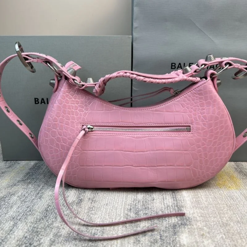 Original Balenciaga Sakura Pink CrocodileBalenciaga Le Cagole Half-Moon Bag 38375