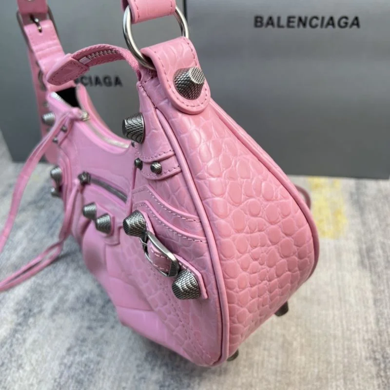 Original Balenciaga Sakura Pink CrocodileBalenciaga Le Cagole Half-Moon Bag 38375