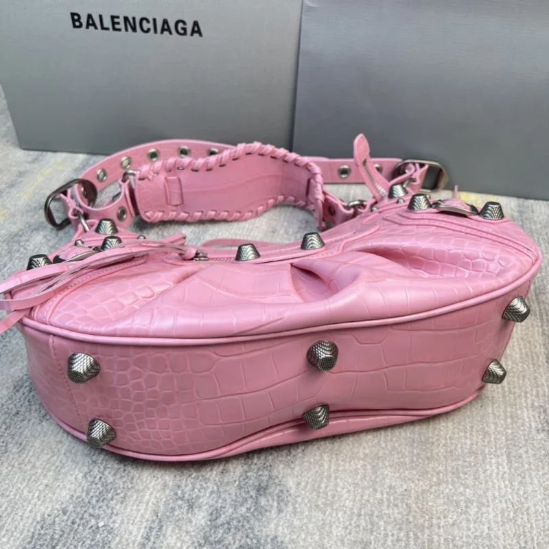 Original Balenciaga Sakura Pink CrocodileBalenciaga Le Cagole Half-Moon Bag 38375