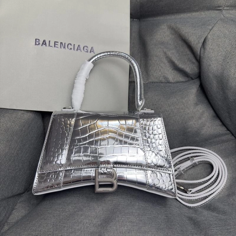 Balenciaga Silver Buckle Crocodile Hourglass Handbag - S Size Timeless 69970