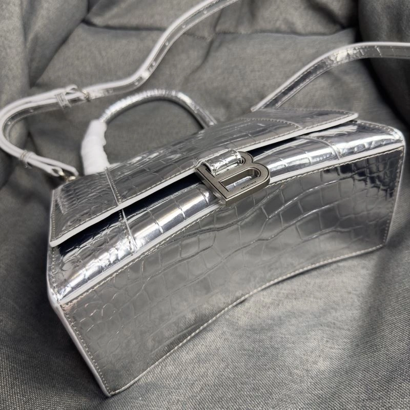 Balenciaga Silver Buckle Crocodile Hourglass Handbag - S Size Timeless 69970