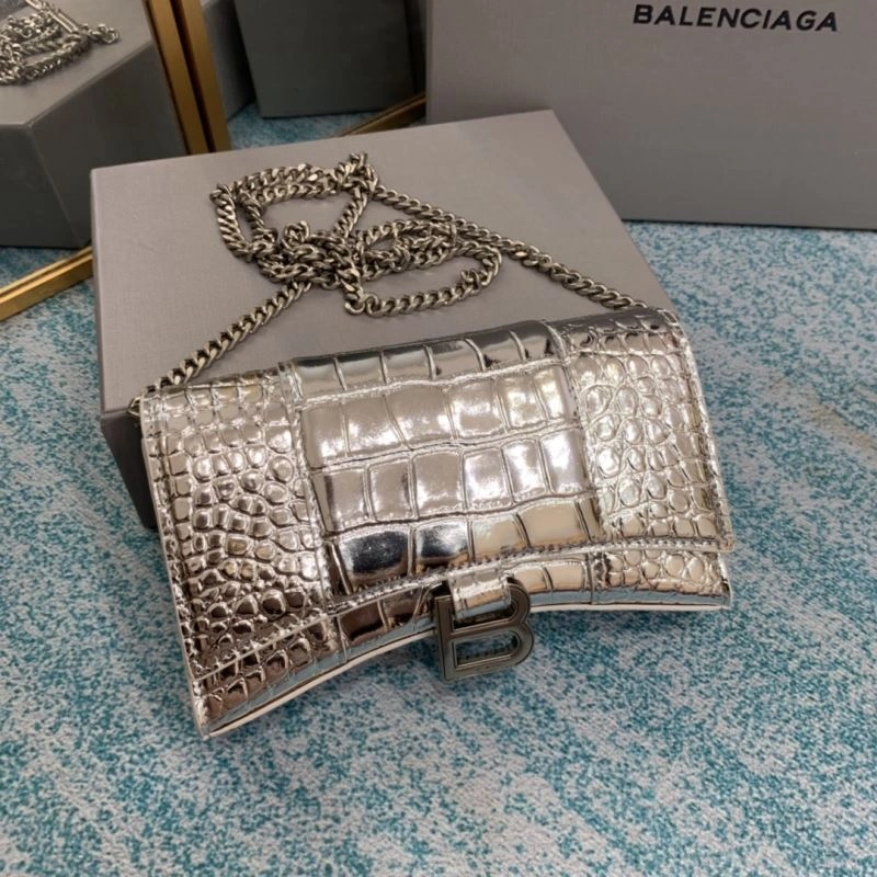 Balenciaga Silver Crocodile Hourglass Chain Bag - Model FashionForward 72654