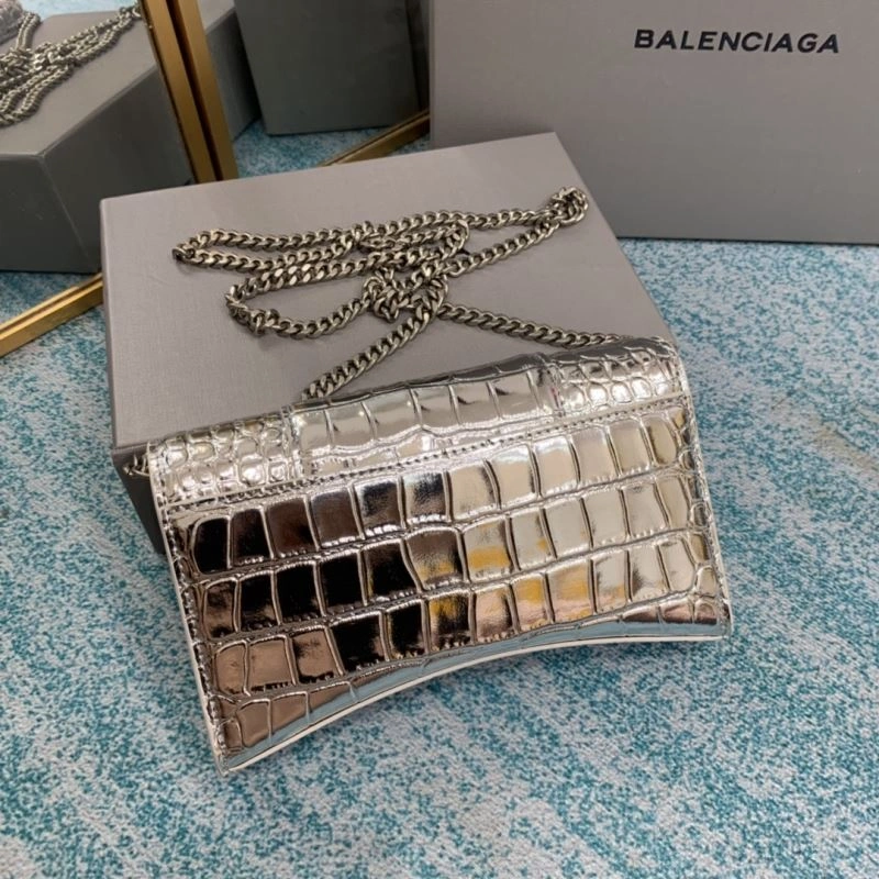 Balenciaga Silver Crocodile Hourglass Chain Bag - Model FashionForward 72654