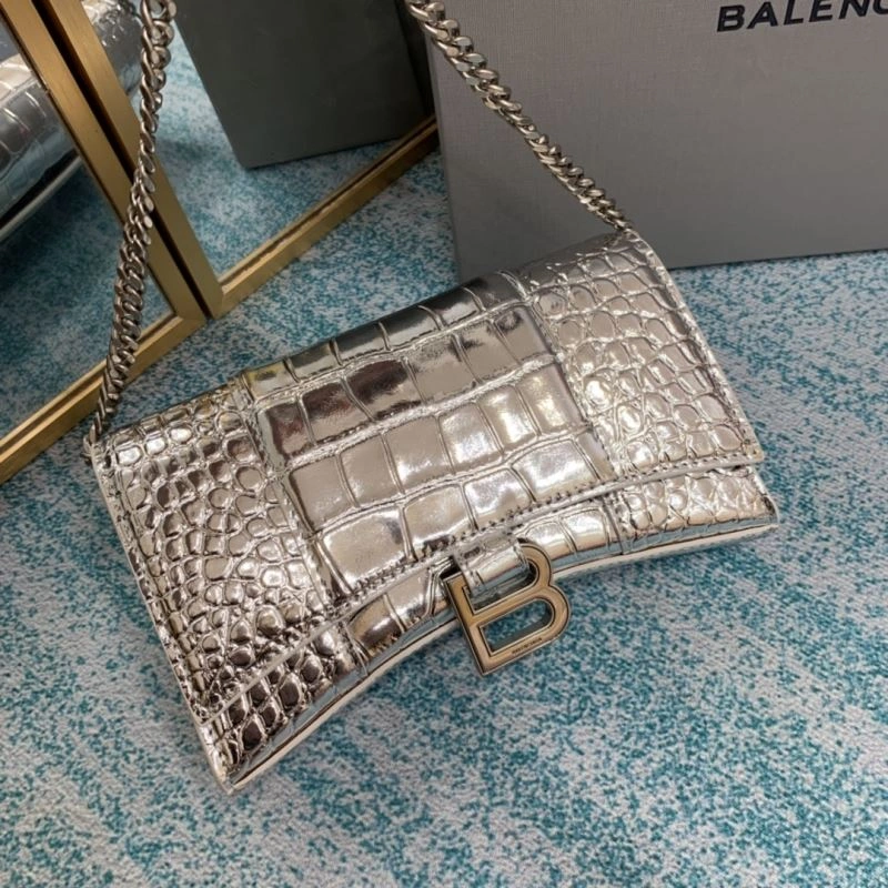 Balenciaga Silver Crocodile Hourglass Chain Bag - Model FashionForward 72654