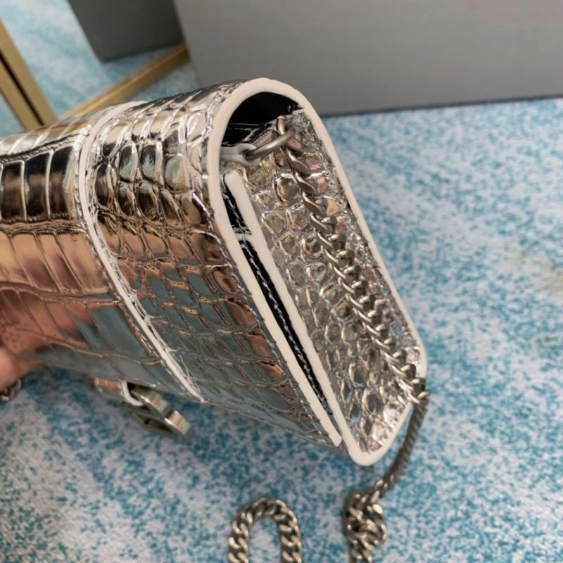 Balenciaga Silver Crocodile Hourglass Chain Bag - Model FashionForward 72654