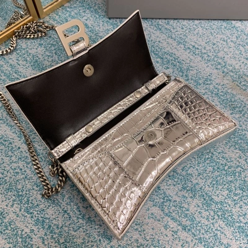 Balenciaga Silver Crocodile Hourglass Chain Bag - Model FashionForward 72654