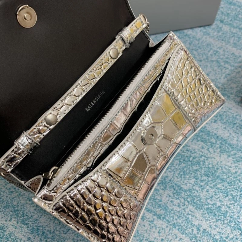 Balenciaga Silver Crocodile Hourglass Chain Bag - Model FashionForward 72654