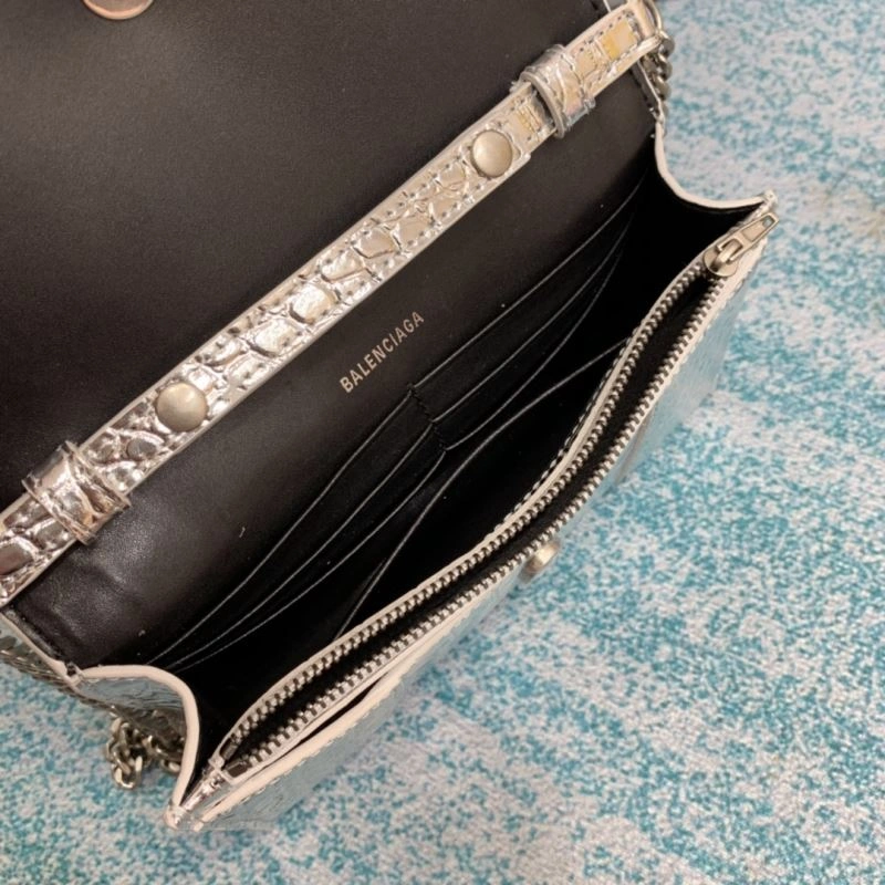 Balenciaga Silver Crocodile Hourglass Chain Bag - Model FashionForward 72654
