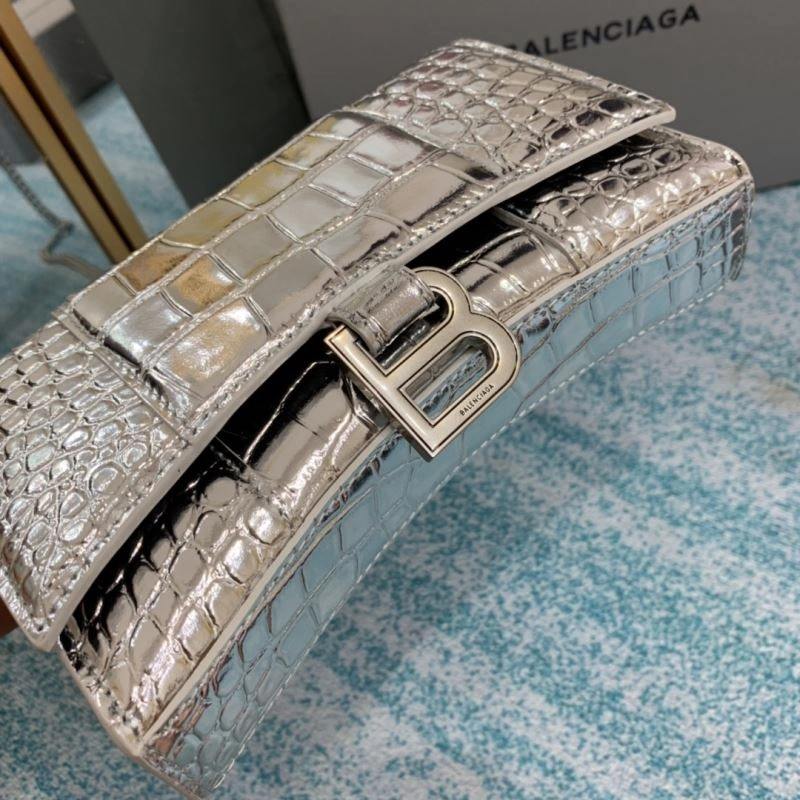 Balenciaga Silver Crocodile Hourglass Chain Bag - Model FashionForward 72654