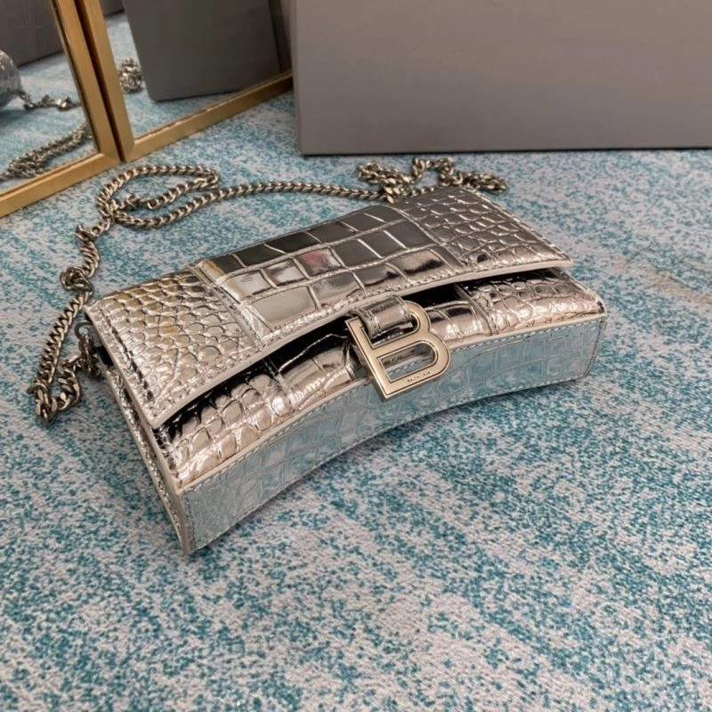 Balenciaga Silver Crocodile Hourglass Chain Bag - Model FashionForward 72654
