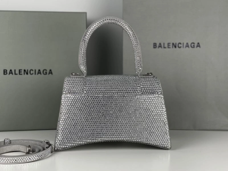 TechFriendly Balenciaga Silver Rhinestone Hourglass Bag with Lambskin Interior 72597