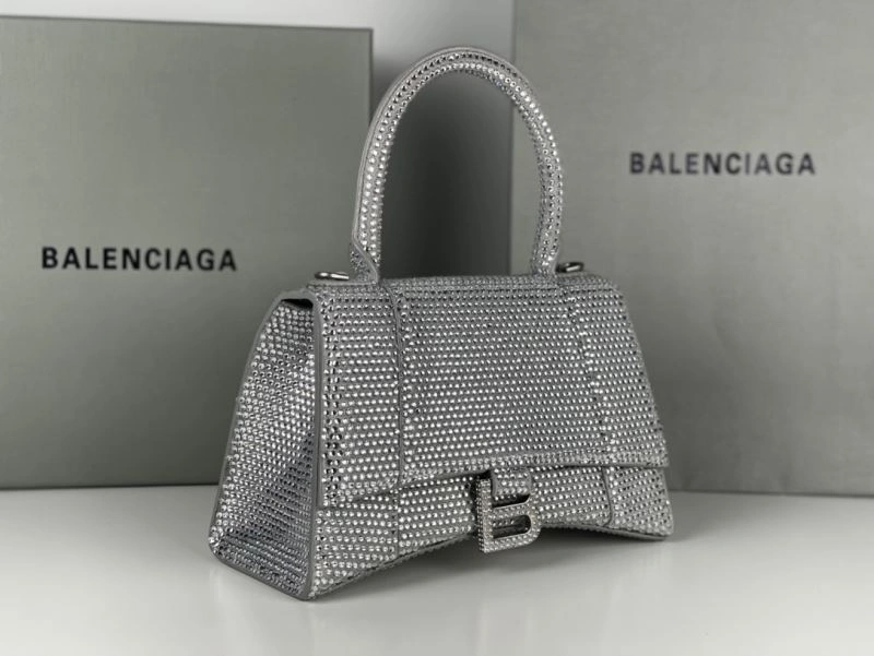 TechFriendly Balenciaga Silver Rhinestone Hourglass Bag with Lambskin Interior 72597