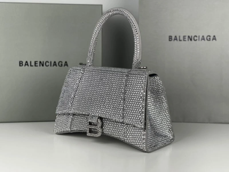 TechFriendly Balenciaga Silver Rhinestone Hourglass Bag with Lambskin Interior 72597