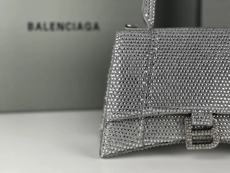 TechFriendly Balenciaga Silver Rhinestone Hourglass Bag with Lambskin Interior 72597