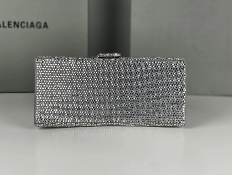 TechFriendly Balenciaga Silver Rhinestone Hourglass Bag with Lambskin Interior 72597