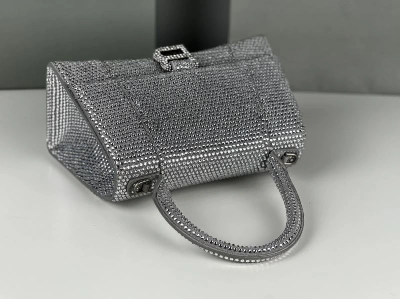 TechFriendly Balenciaga Silver Rhinestone Hourglass Bag with Lambskin Interior 72597