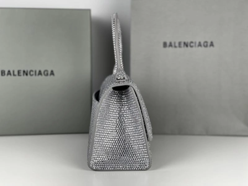 TechFriendly Balenciaga Silver Rhinestone Hourglass Bag with Lambskin Interior 72597