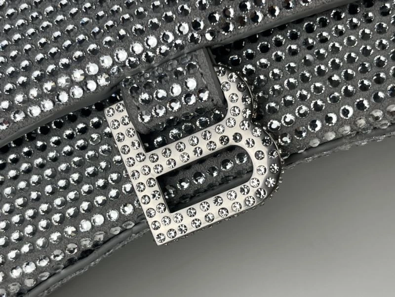 TechFriendly Balenciaga Silver Rhinestone Hourglass Bag with Lambskin Interior 72597
