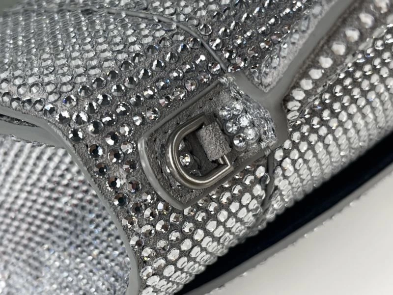 TechFriendly Balenciaga Silver Rhinestone Hourglass Bag with Lambskin Interior 72597