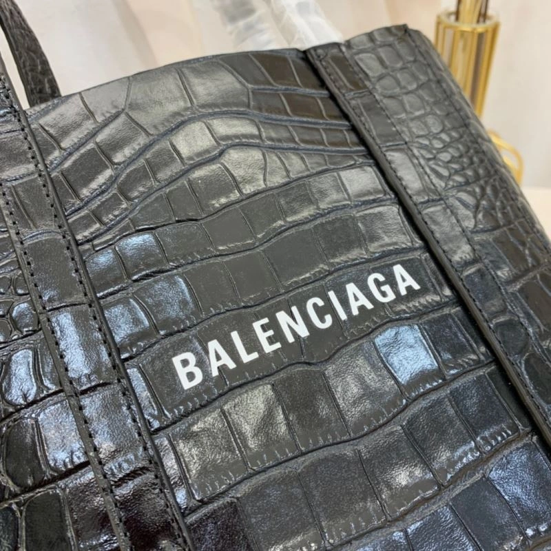 Balenciaga Small Crocodile Pattern Shopping Bag - Black Refined 78554