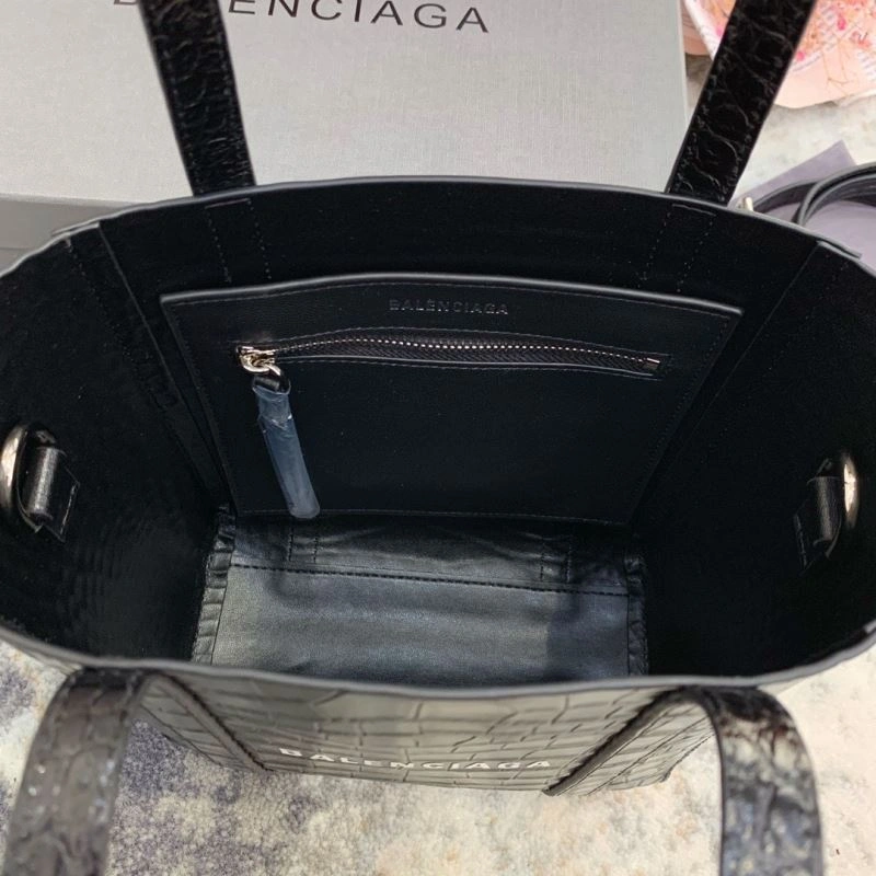 Balenciaga Small Crocodile Pattern Shopping Bag - Black Refined 78554