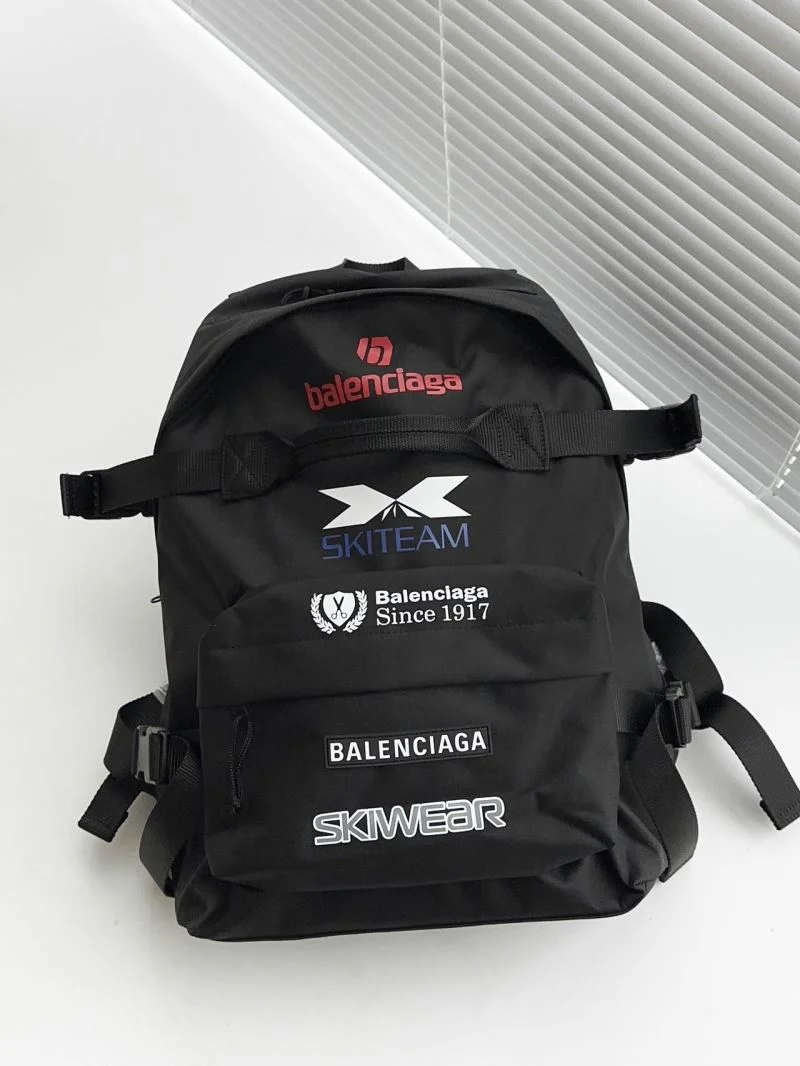 Sleek Balenciaga Sponsor Black Nylon Art Print Backpack 38327