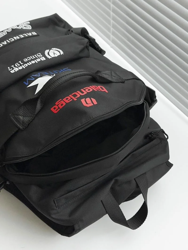 Sleek Balenciaga Sponsor Black Nylon Art Print Backpack 38327