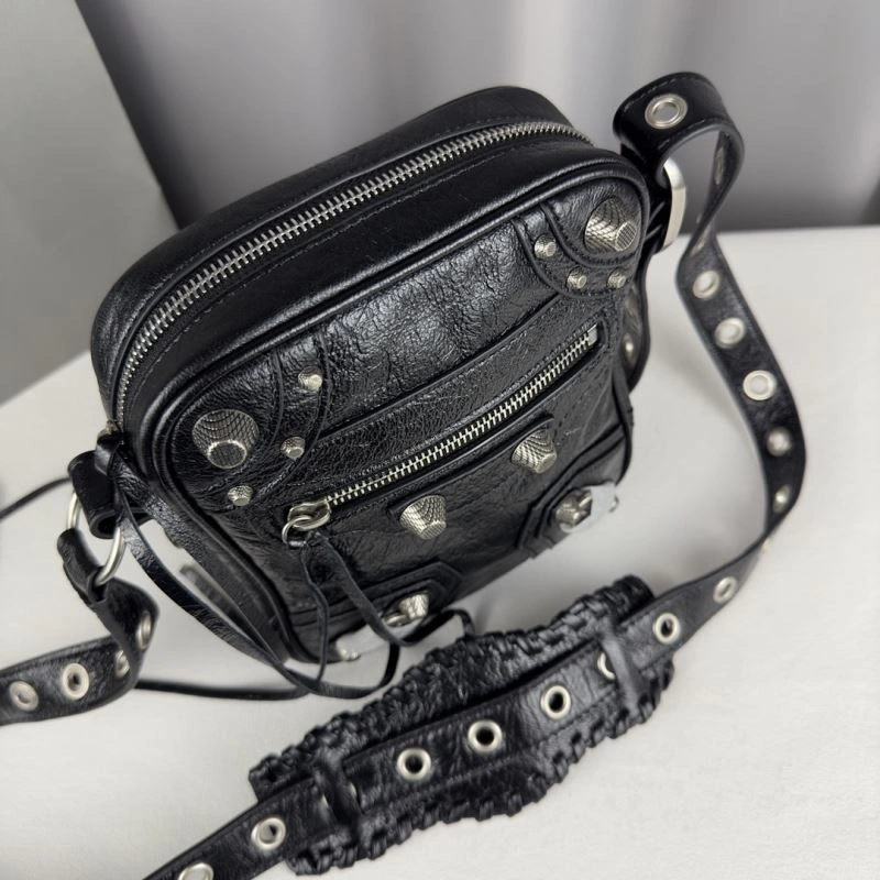 Stretchable Balenciaga  Vertical Motorcycle Bag in Oil Wax Black 70065
