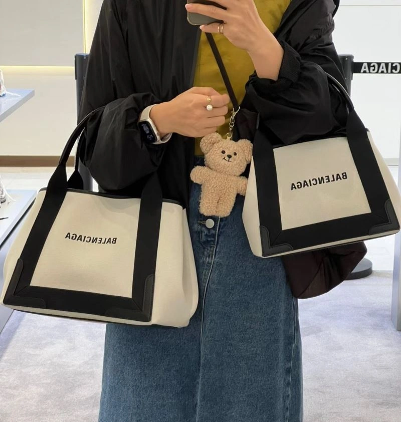 UrbanStyle Balenciaga  Navy Canvas Tote with Black Leather Accents 66986