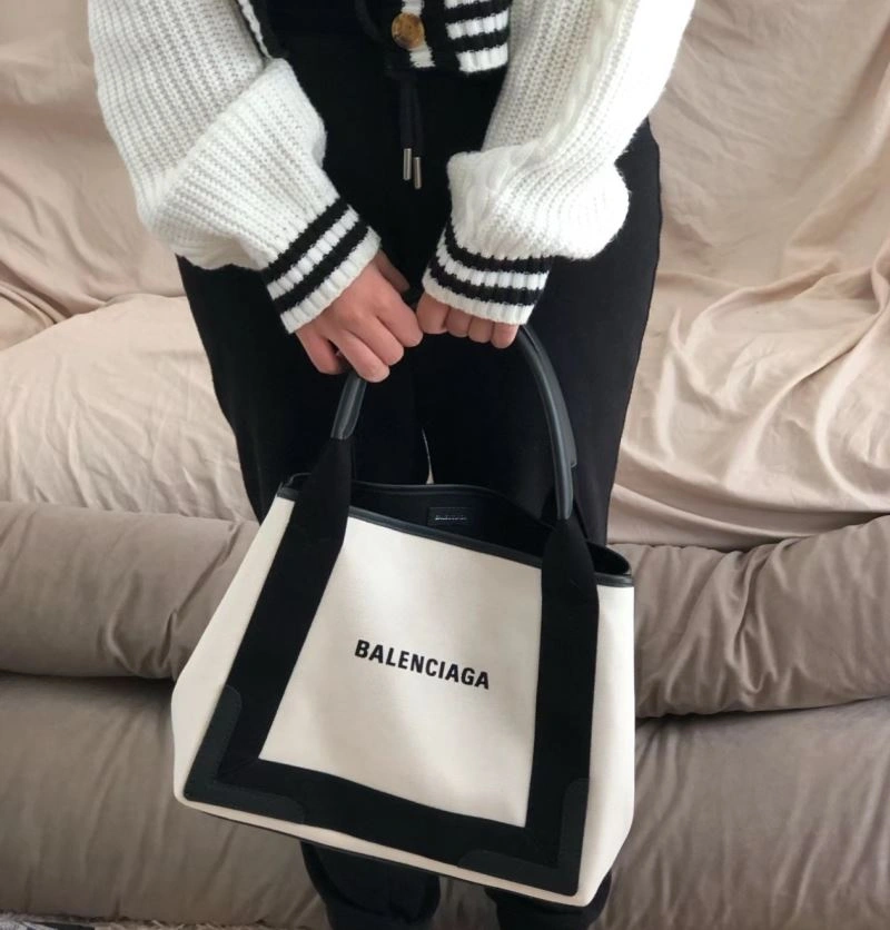 UrbanStyle Balenciaga  Navy Canvas Tote with Black Leather Accents 66986