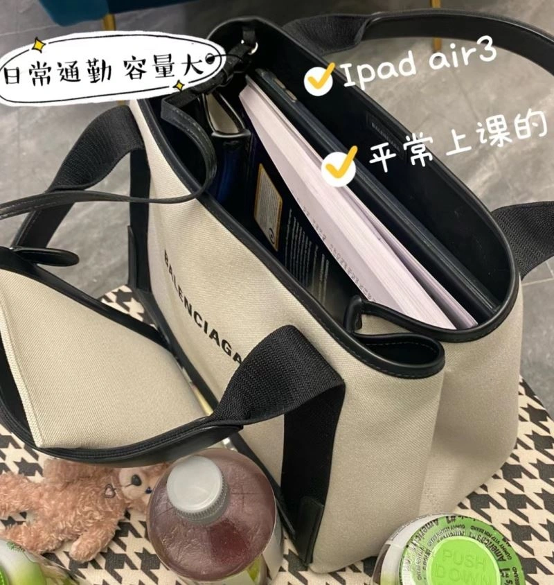 UrbanStyle Balenciaga  Navy Canvas Tote with Black Leather Accents 66986