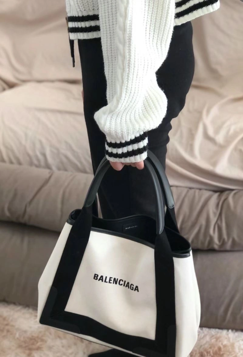 UrbanStyle Balenciaga  Navy Canvas Tote with Black Leather Accents 66986