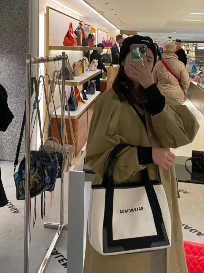 UrbanStyle Balenciaga  Navy Canvas Tote with Black Leather Accents 66986