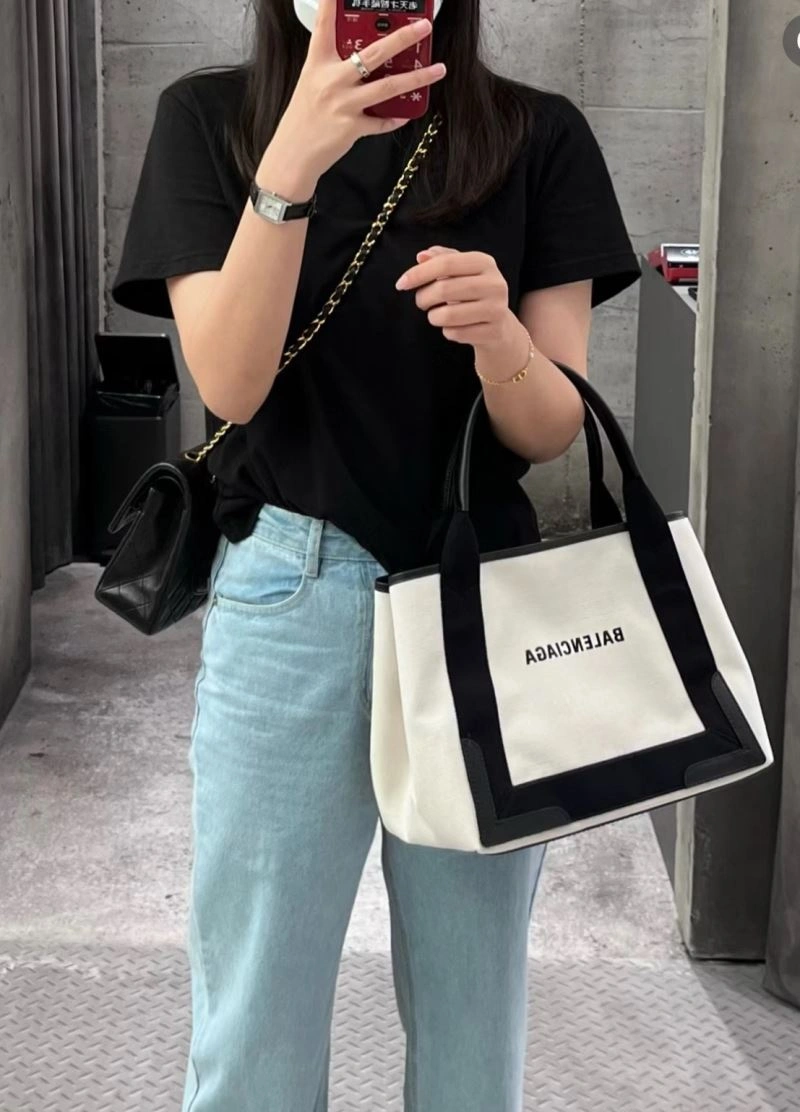 UrbanStyle Balenciaga  Navy Canvas Tote with Black Leather Accents 66986