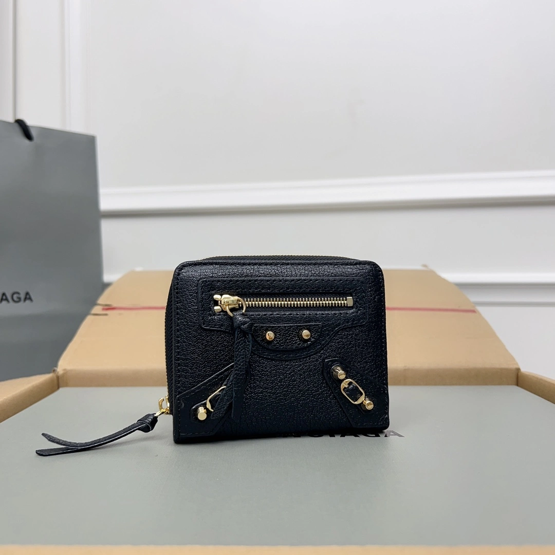 Balenciaga Vintage Black Leather Card Holder with Compartments Soft 60847