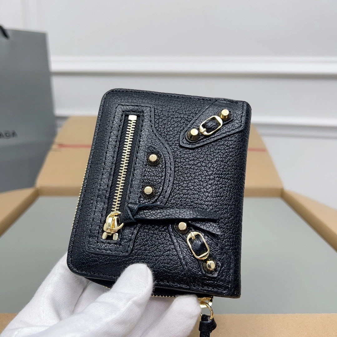 Balenciaga Vintage Black Leather Card Holder with Compartments Soft 60847