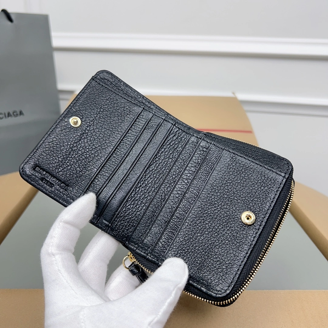 Balenciaga Vintage Black Leather Card Holder with Compartments Soft 60847
