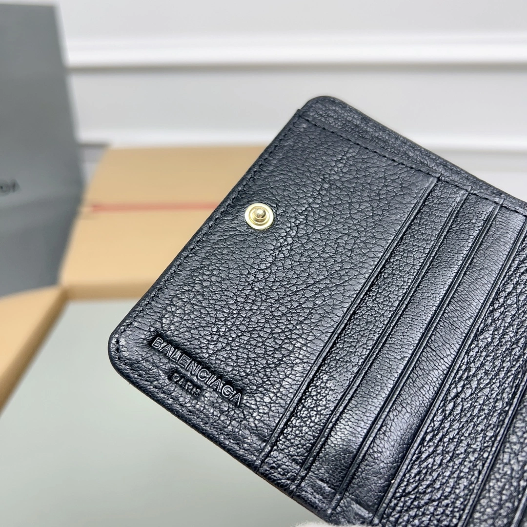 Balenciaga Vintage Black Leather Card Holder with Compartments Soft 60847