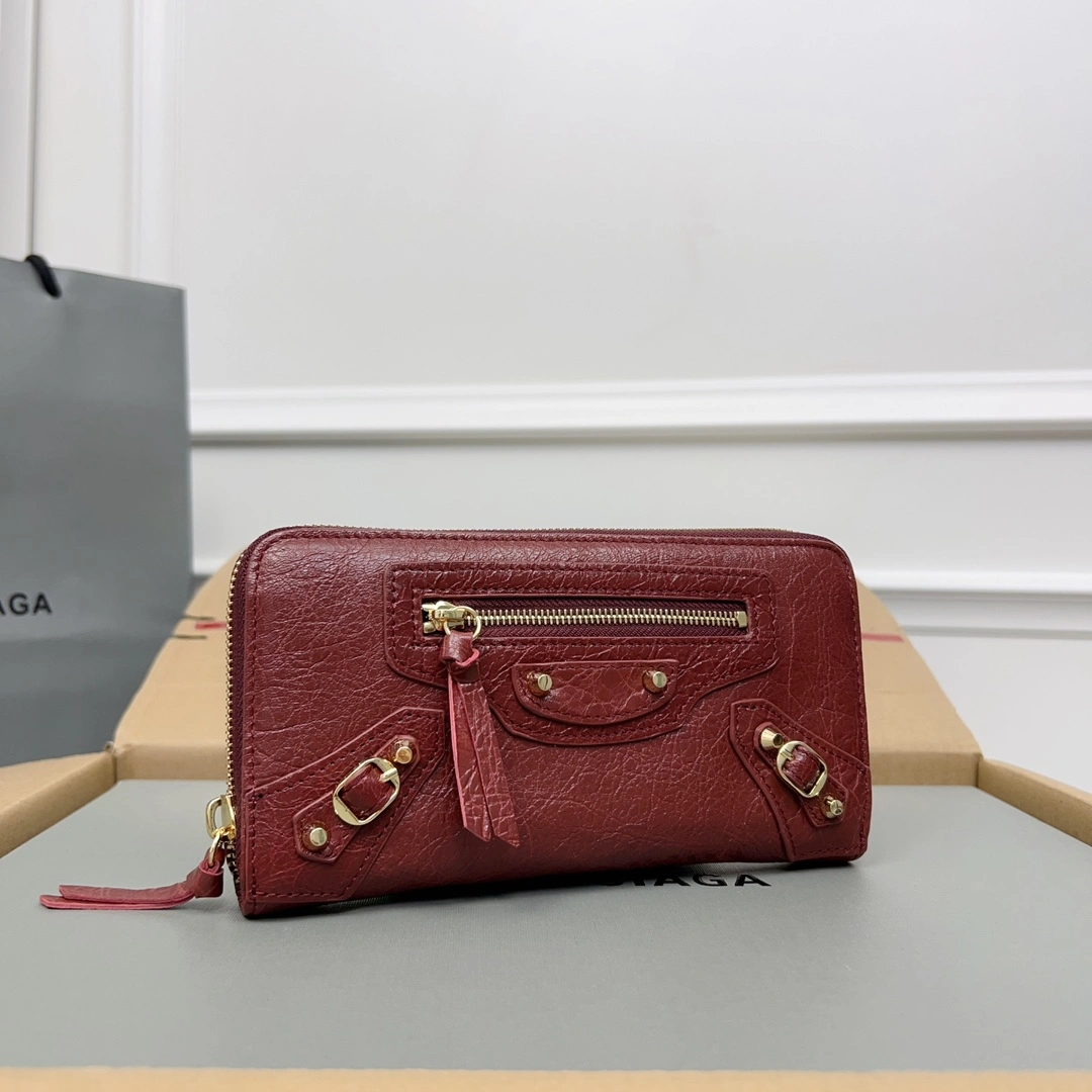 Balenciaga Vintage Burgundy Leather Motorcycle Wallet with Heart Zipper OnTrend 64665