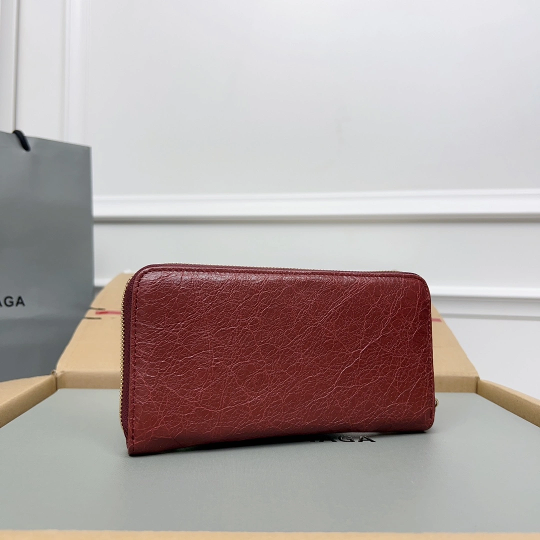 Balenciaga Vintage Burgundy Leather Motorcycle Wallet with Heart Zipper OnTrend 64665