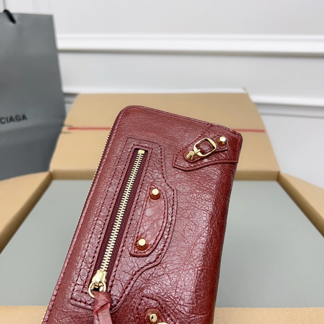 Balenciaga Vintage Burgundy Leather Motorcycle Wallet with Heart Zipper OnTrend 64665