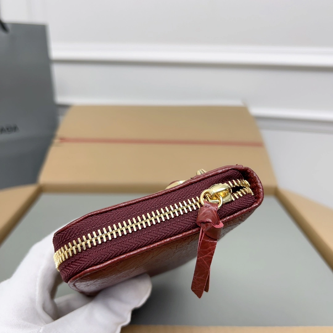 Balenciaga Vintage Burgundy Leather Motorcycle Wallet with Heart Zipper OnTrend 64665